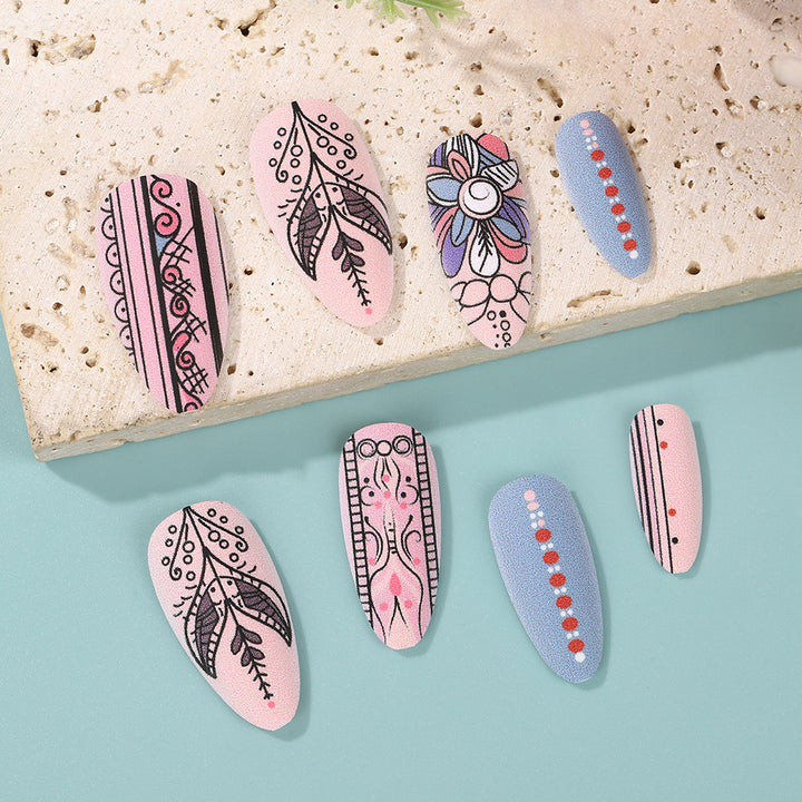 Creative Nail Art Set with Hand-Drawn Patterns Bowlift