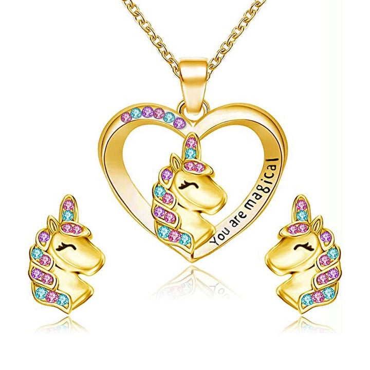 Unicorn Family Heart Pendant Necklace Bowlift