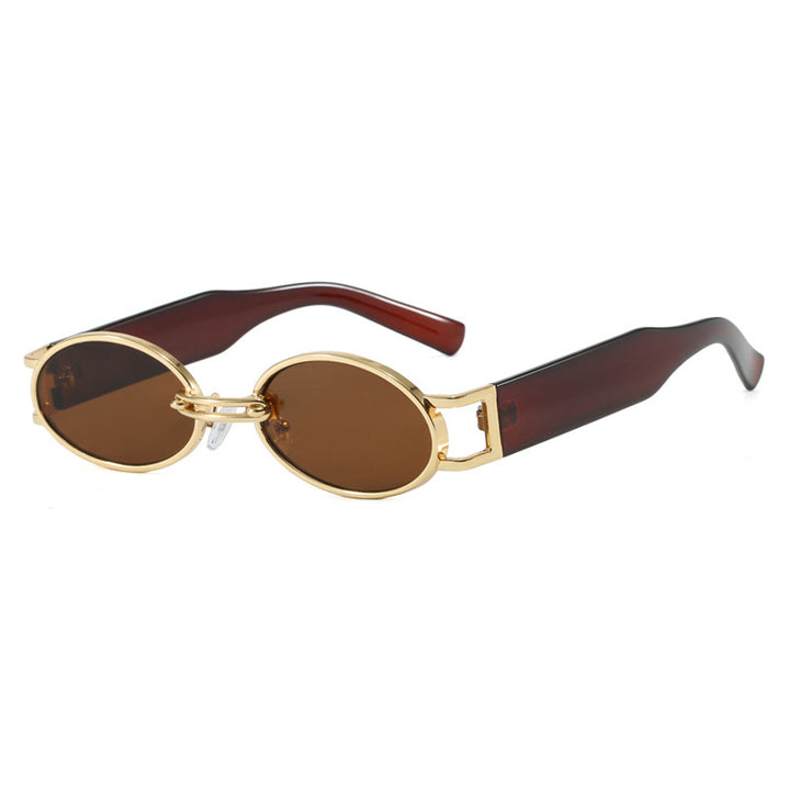 Women oval-shaped sunglasses with golden accents and stylish frame Bowlift
