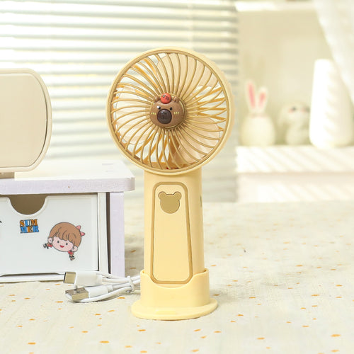 Unisex portable rechargeable USB hand fan with cute bear design and stand Bowlift