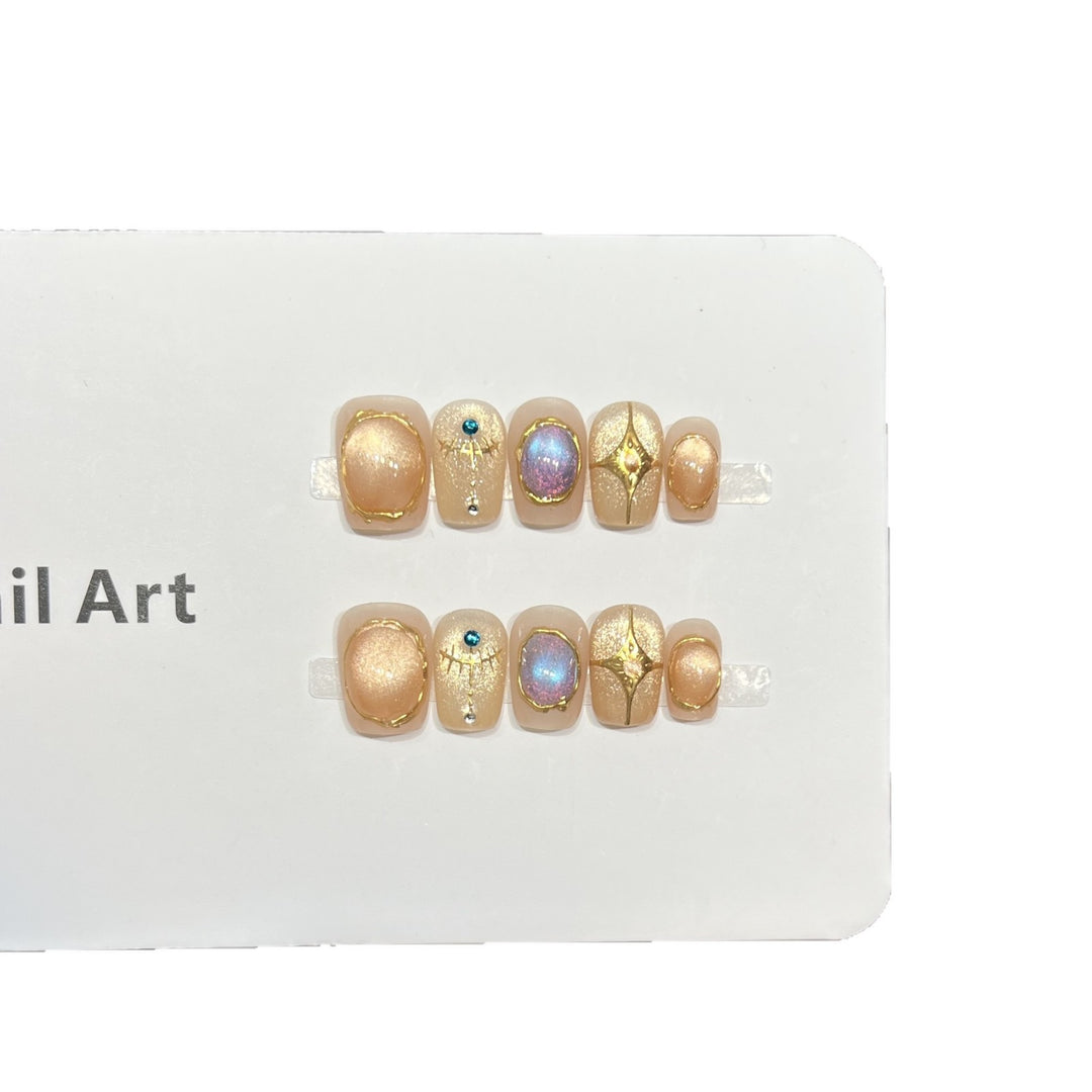 Decorative Press-On Nail Art Set with Shimmering Gemstone Accents Bowlift