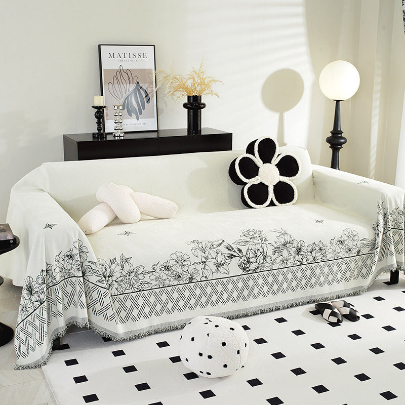 Elegant Floral Patterned Sofa Throw Blanket