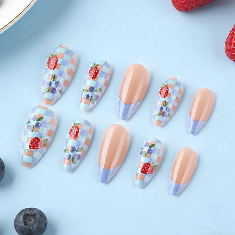 Artistic Strawberry-Themed Press-On Nails Bowlift