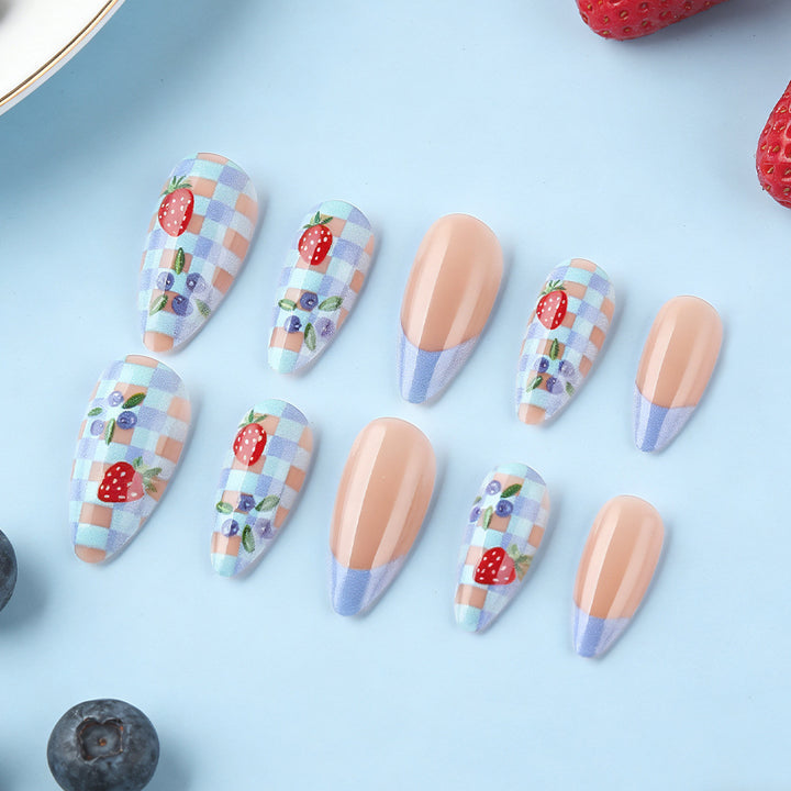 Artistic Strawberry-Themed Press-On Nails Bowlift