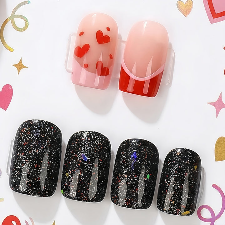 Creative artificial nails with heart design and glitter effects Bowlift