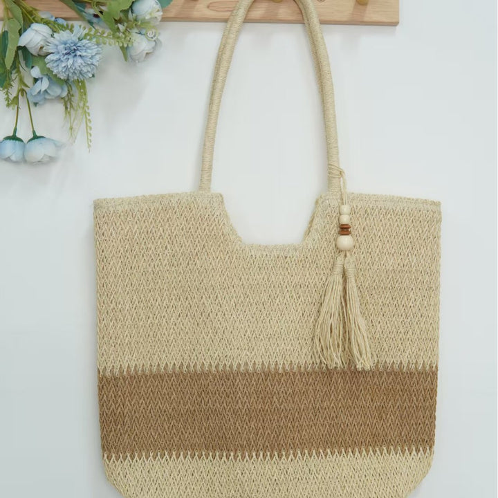 Macrame Tote Bag with Fashionable Tassel Accent Bowlift