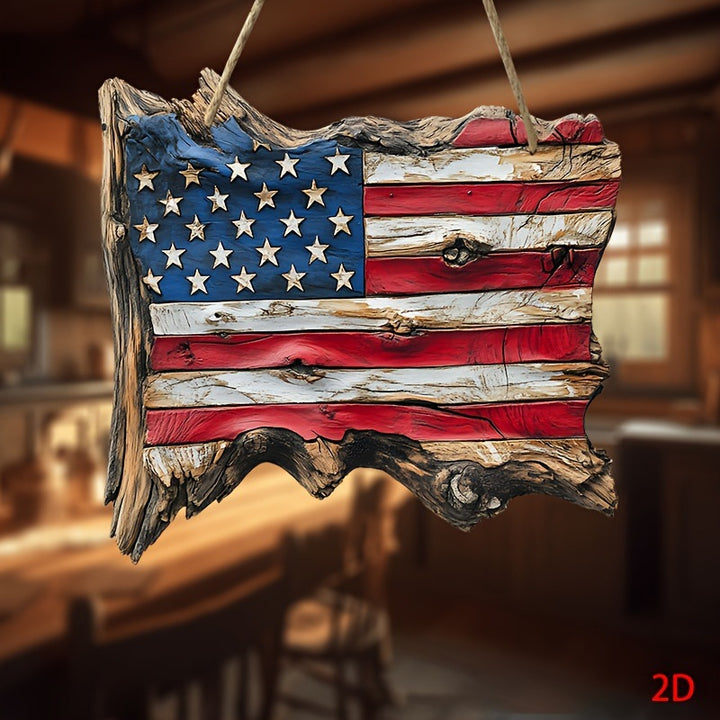 Unisex nan hand-finished rustic driftwood flag wall plaque with carved star relief and natural bark edge Bowlift