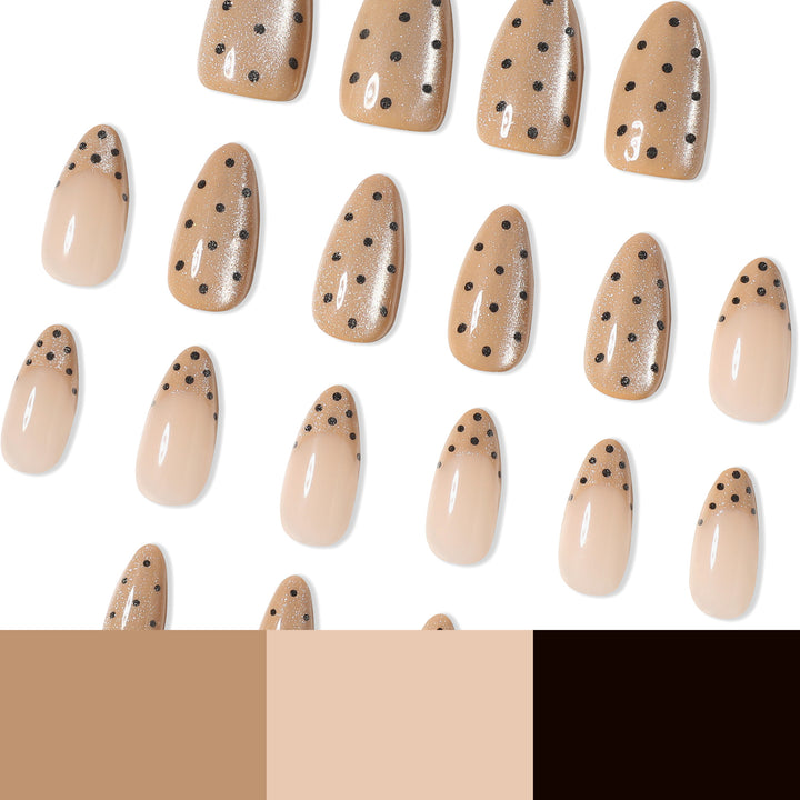 Elegant stiletto nails with glitter and dot design Bowlift