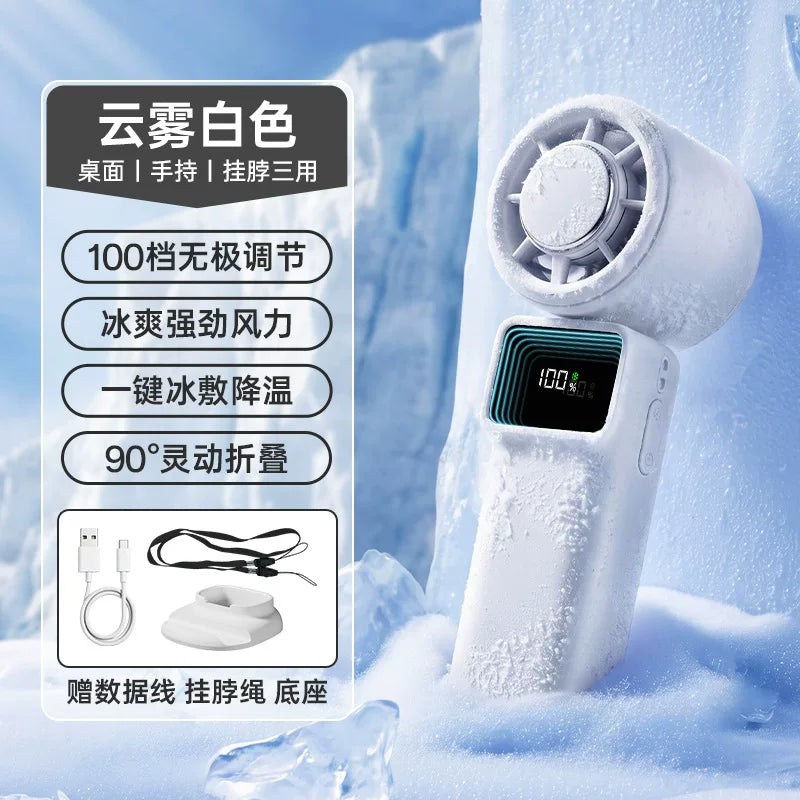 Unisex one size compact portable foldable cooling fan with digital LED display, stepless speed control, one-button cooling mode, USB-C charging and table base Bowlift