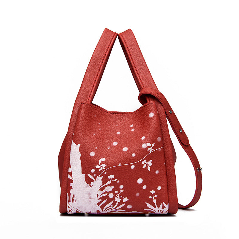 Artistic Print Leather Handbag Bowlift