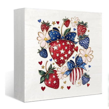 Unisex nan rustic canvas print with patriotic strawberry heart motif and vintage finish Bowlift