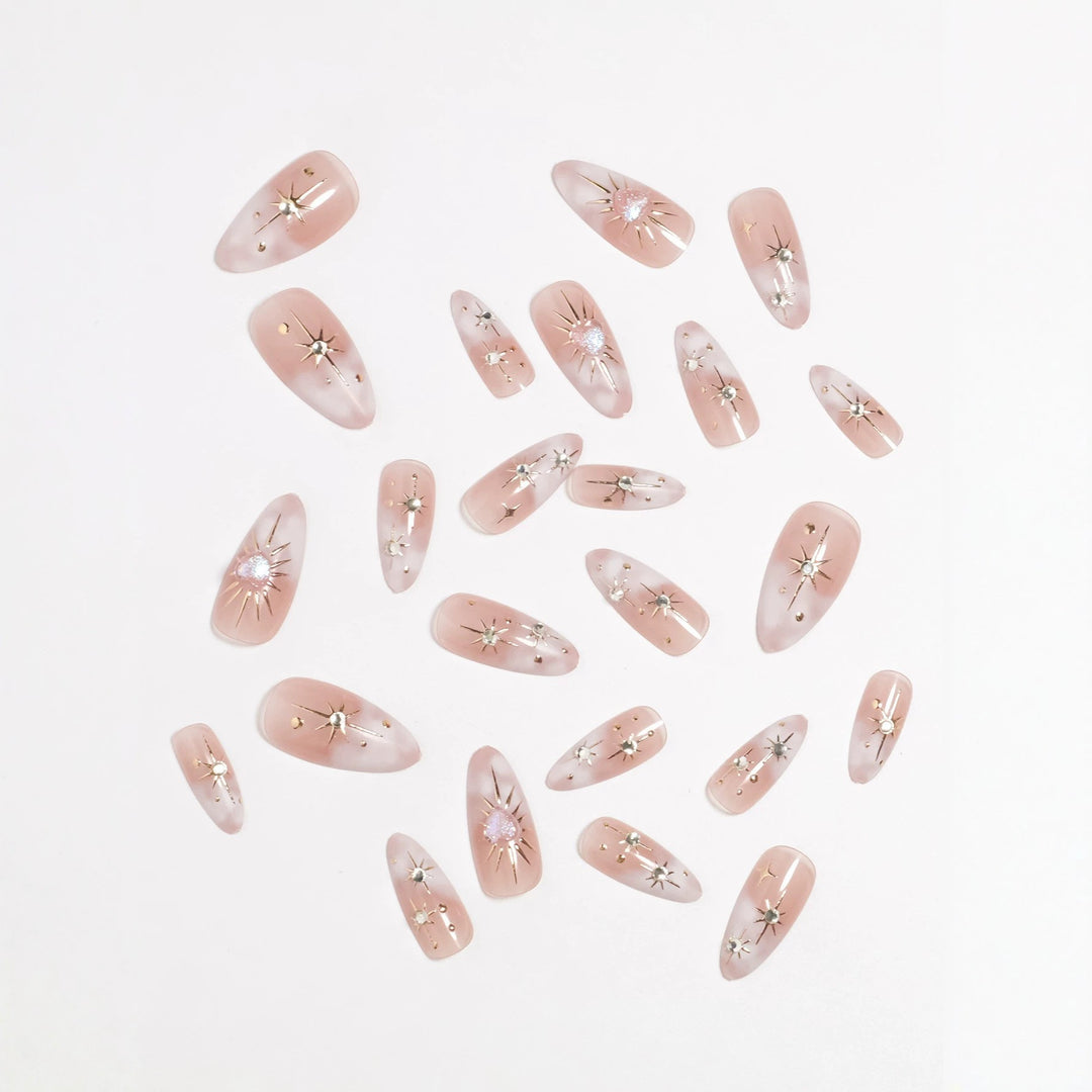 Artistic Star-Embellished Press-On Nail Set Bowlift