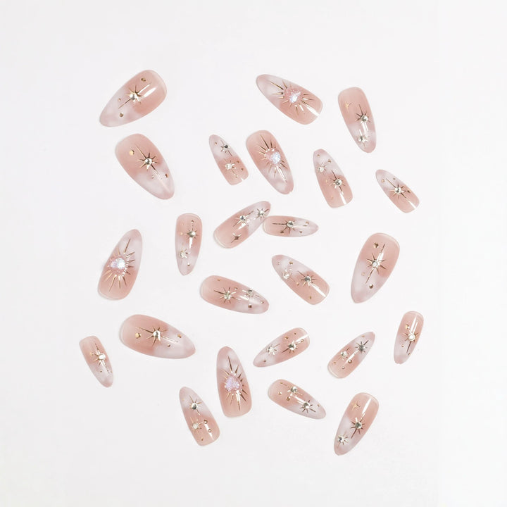 Artistic Star-Embellished Press-On Nail Set Bowlift
