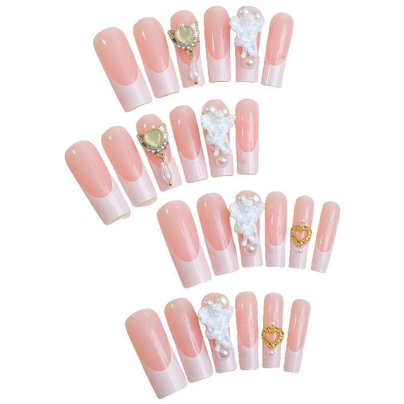 Artificial nail set with luxurious flower and pearl decorations Bowlift