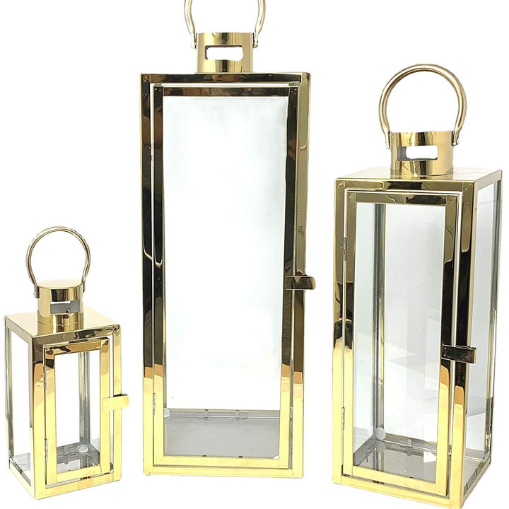 Stainless-Steel Glass Panel Rectangular Lanterns with Ring Handles and Hinged Door Bowlift