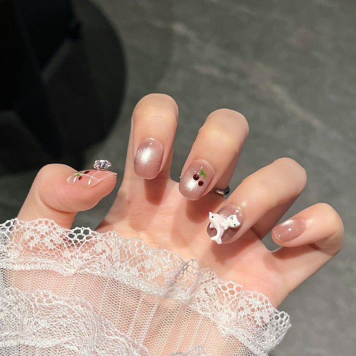 Elegant Decorative Press-On Nail Extensions with Pearls Bowlift