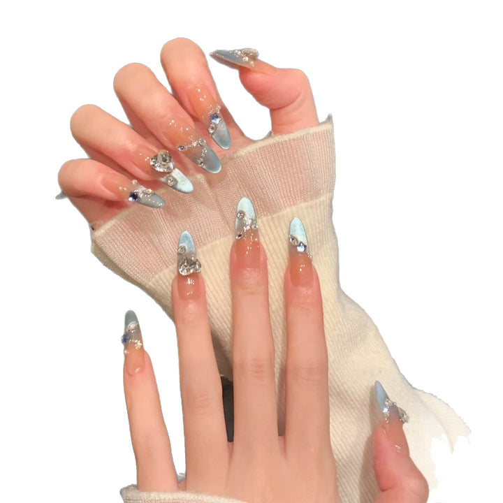 Artistic Press-On Nail Art Set with Floral and Gemstone Accents Bowlift
