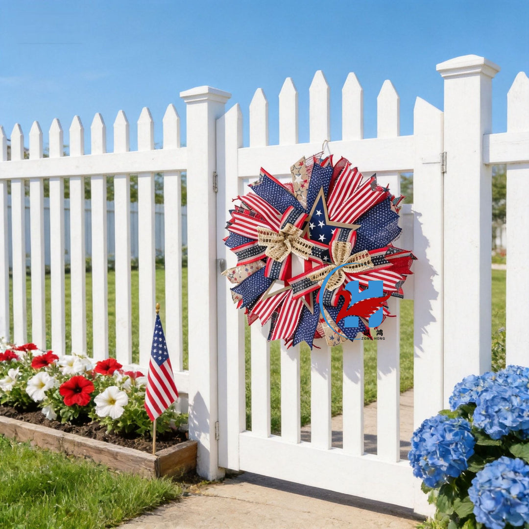 Unisex nan more patriotic door wreath in star design made of wood and jute ribbons Bowlift