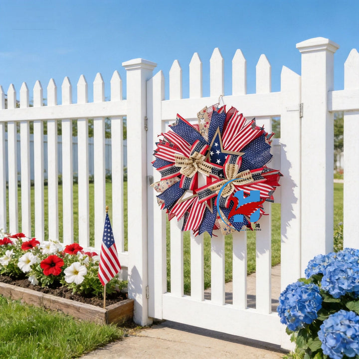 Unisex nan more patriotic door wreath in star design made of wood and jute ribbons Bowlift