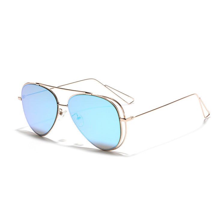Women's retro aviator sunglasses with silver metal frame and mirrored lenses Bowlift