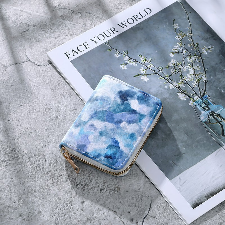 Compact Zip-Around Card and Coin Wallet with Marble Camouflage Print Bowlift