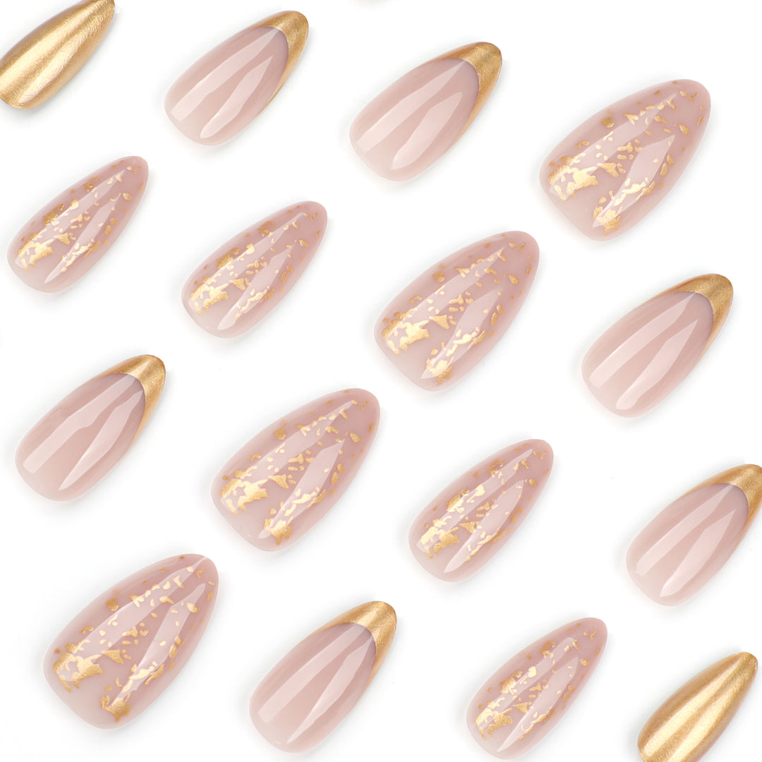 Artistic Stiletto Nails with Glitter and Gold Accents Bowlift