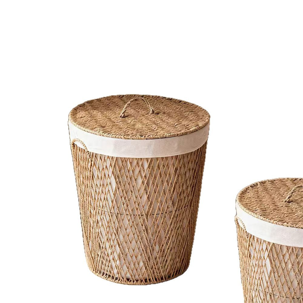 Natural fiber laundry basket with lid Bowlift