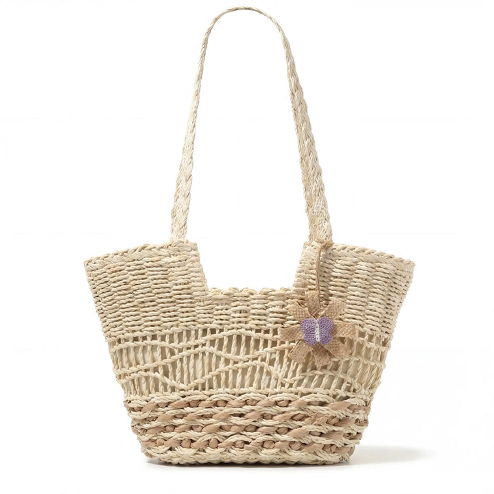 Handwoven straw bag with unique flower detail Bowlift