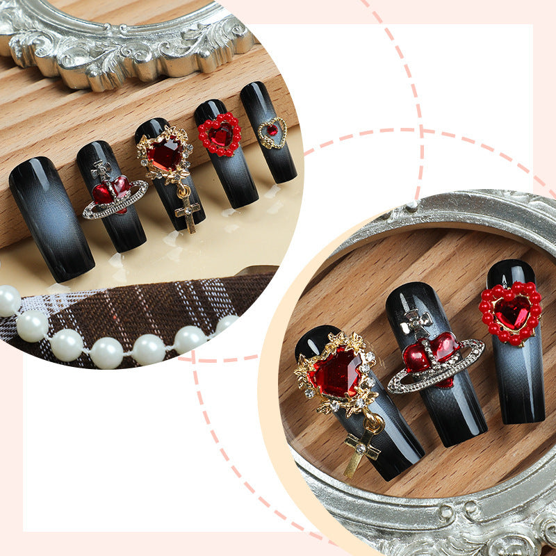Decorative Nail Art Set with Heart and Gem Accents Bowlift