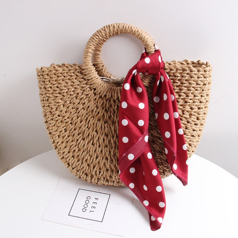 Braided basket bag with elegant silk scarf Bowlift