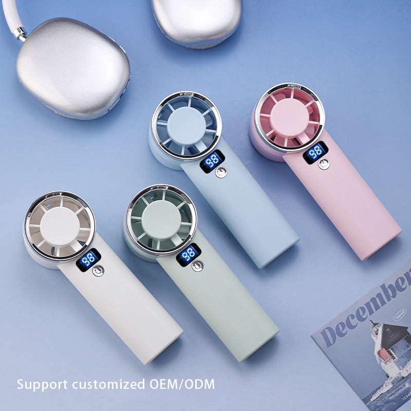 Women portable hand fan with digital display and five speed levels Bowlift