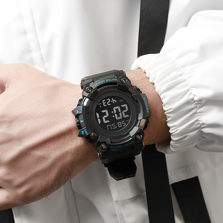Rugged Digital Sport Watch with Shockproof Case, LED Display and Silicone Strap Bowlift