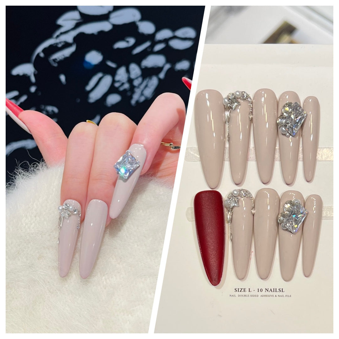 Artistic Stiletto Press-On Nail Set with Charming Patterns Bowlift