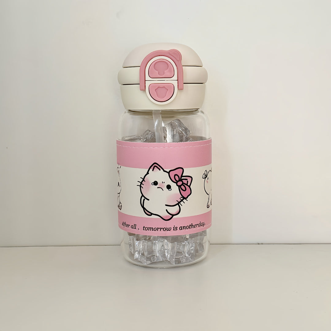 Women's water bottle with creative design and integrated straw Bowlift