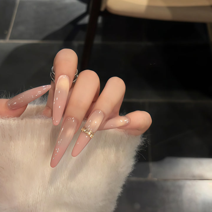 Glamorous artificial nails with elegant glitter and rhinestone application Bowlift