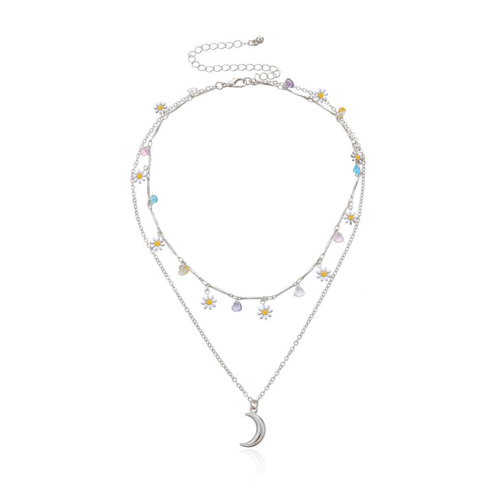 Layered Moon and Daisy Pendant Necklace Bowlift