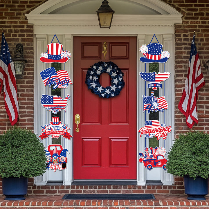 Independence Day multi-panel layered porch hanging sign garland with weatherproof PVC-backed panels and reinforced rope Bowlift
