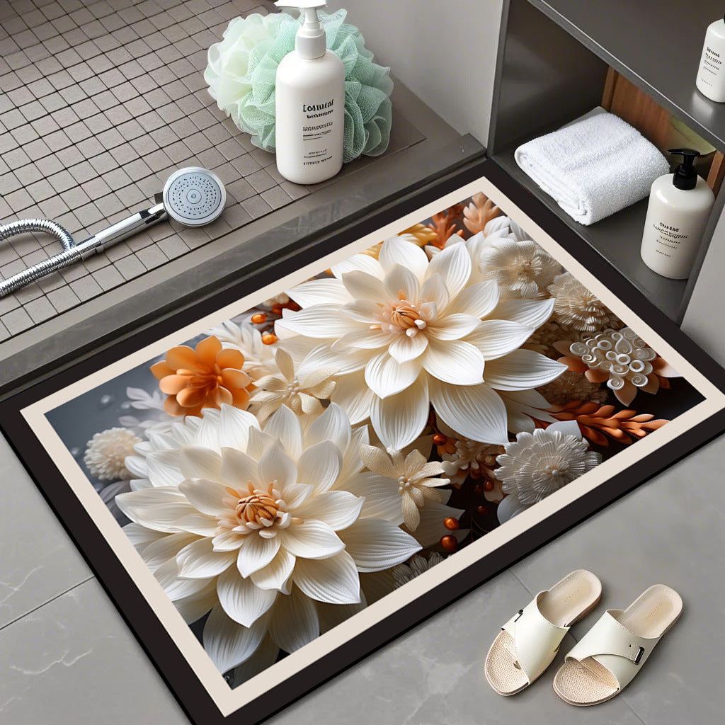 Floral Patterned Comfort Bath Mat Bowlift
