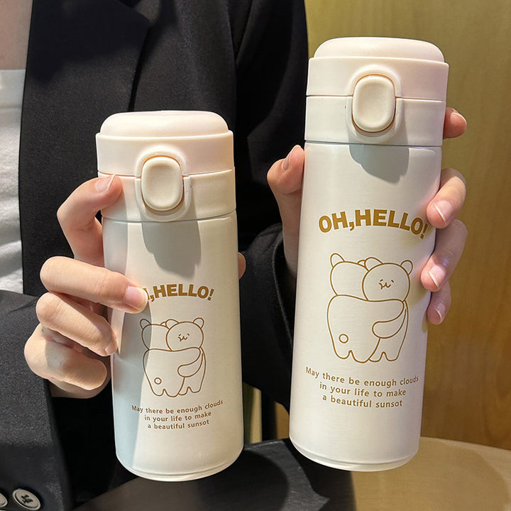 Ladies Insulated Drinking Bottle with Cute Animal Design and Practical Flip Top Bowlift