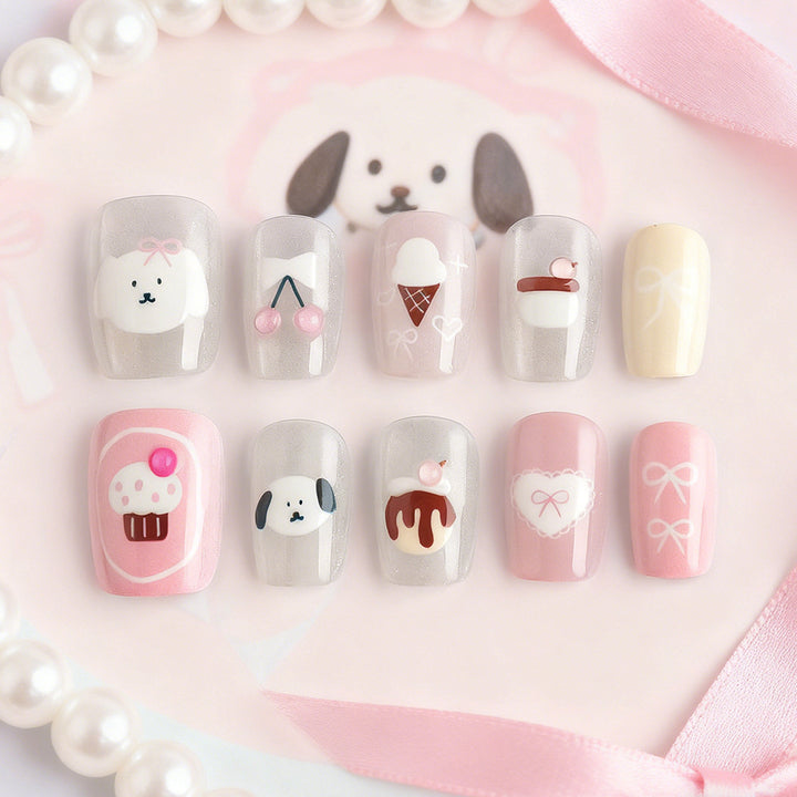Cute Themed Press-On Nail Set Bowlift