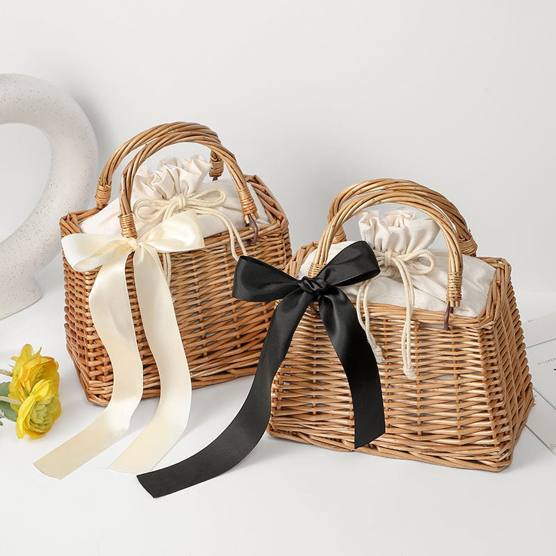 Women's Handwoven Basket Bag with Elegant Bow Accent Bowlift