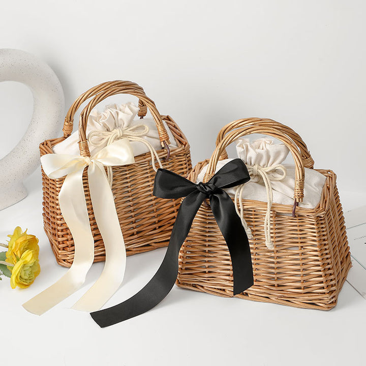 Women's Handwoven Basket Bag with Elegant Bow Accent Bowlift