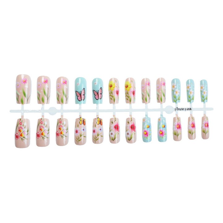 Decorative Press-On Nail Art Set with Floral and Butterfly Designs Bowlift