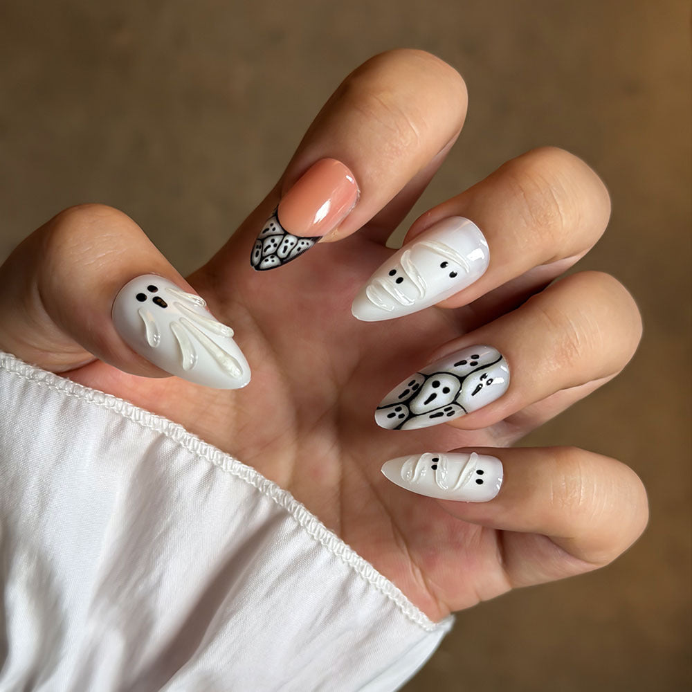Artistic Ghost-Themed Press-On Nail Set Bowlift