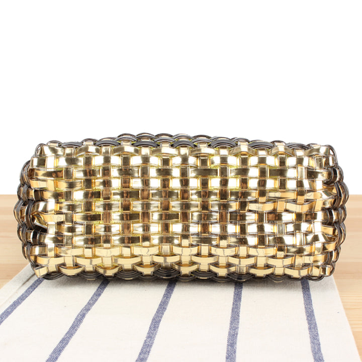 Shoulder bag made of handwoven synthetic material with fashionable sliding mechanism Bowlift