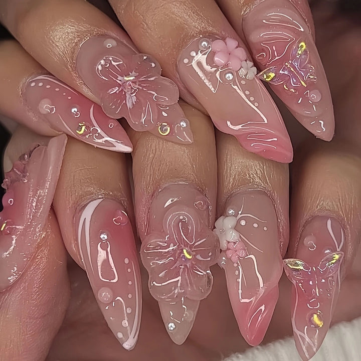 Artistic Infused Floral Press-On Nail Set Bowlift
