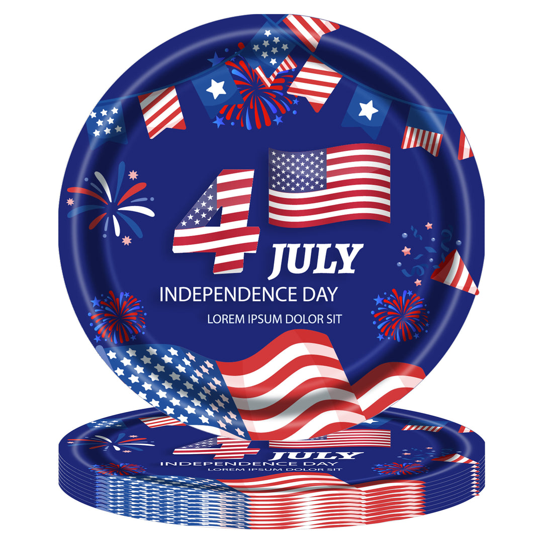 Unisex disposable paper plate with patriotic Statue of Liberty and stars and stripes design, sturdy wide rim Bowlift