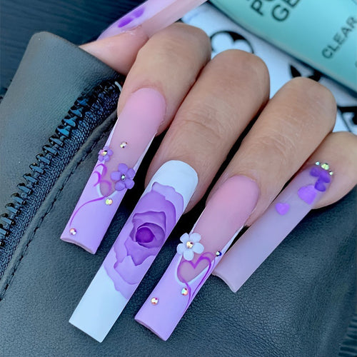Artificial Nail Set with Floral Patterns Bowlift