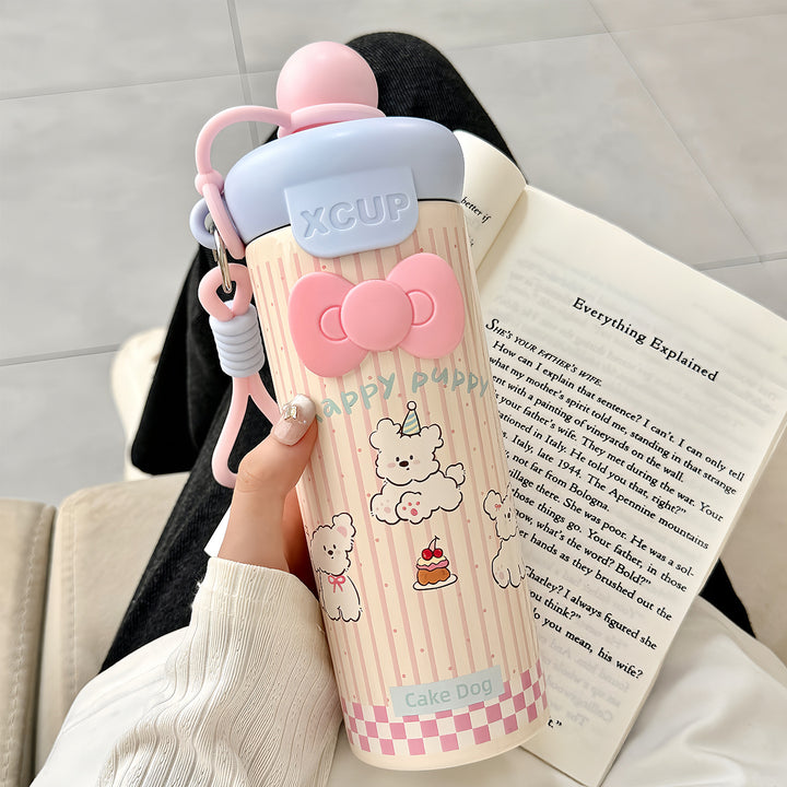 Women's water bottle with cute bunny design and integrated carabiner Bowlift