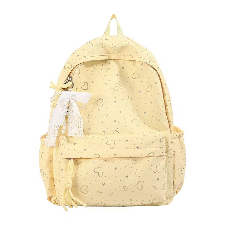 Backpack with Playful Heart Design and Practical Compartments Bowlift